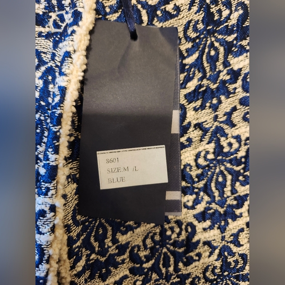 NWT GIULIA MADE IN ITALY METALLIC BLUE CREAM CLASSIC TAPESTRY JACKET M/L - Picture 3 of 8
